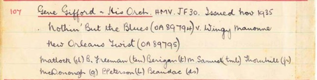 Scan of handwritten track details